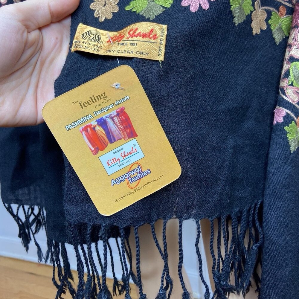 NWT Kitty Shawls 78 x 28 Heavily Embroidered Wool Scarf Fringe Crewel Vtg Look - Picture 9 of 9